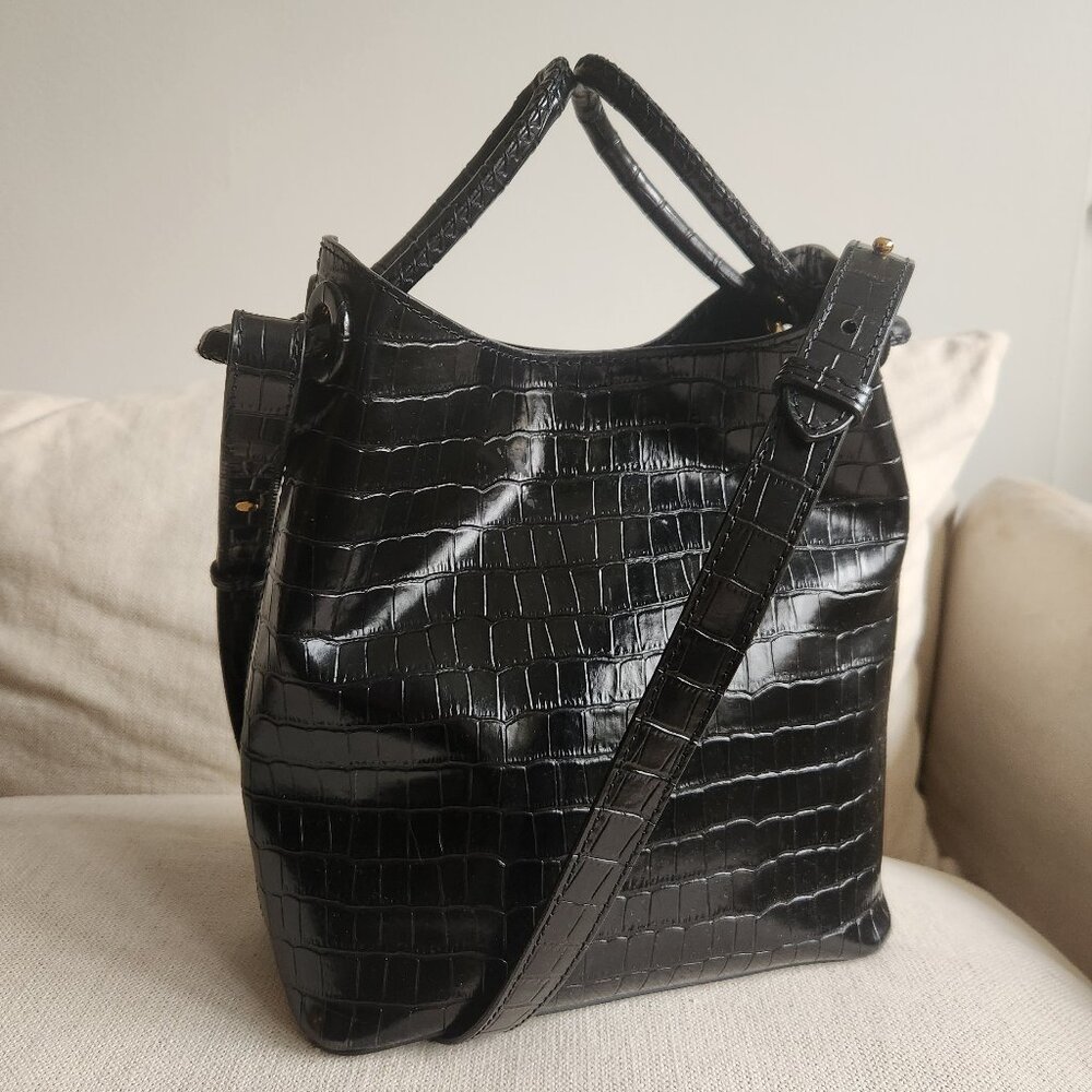 Elleme Paris Large “Vosges” Croc-Embossed Patent Leather Bucket Bag - EUC